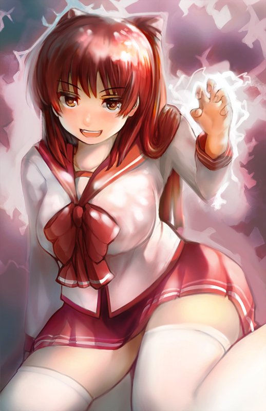 1girl, aura, breasts, brown_eyes, comic-z, eyebrows, eyebrows_visible_through_hair, kousaka_tamaki