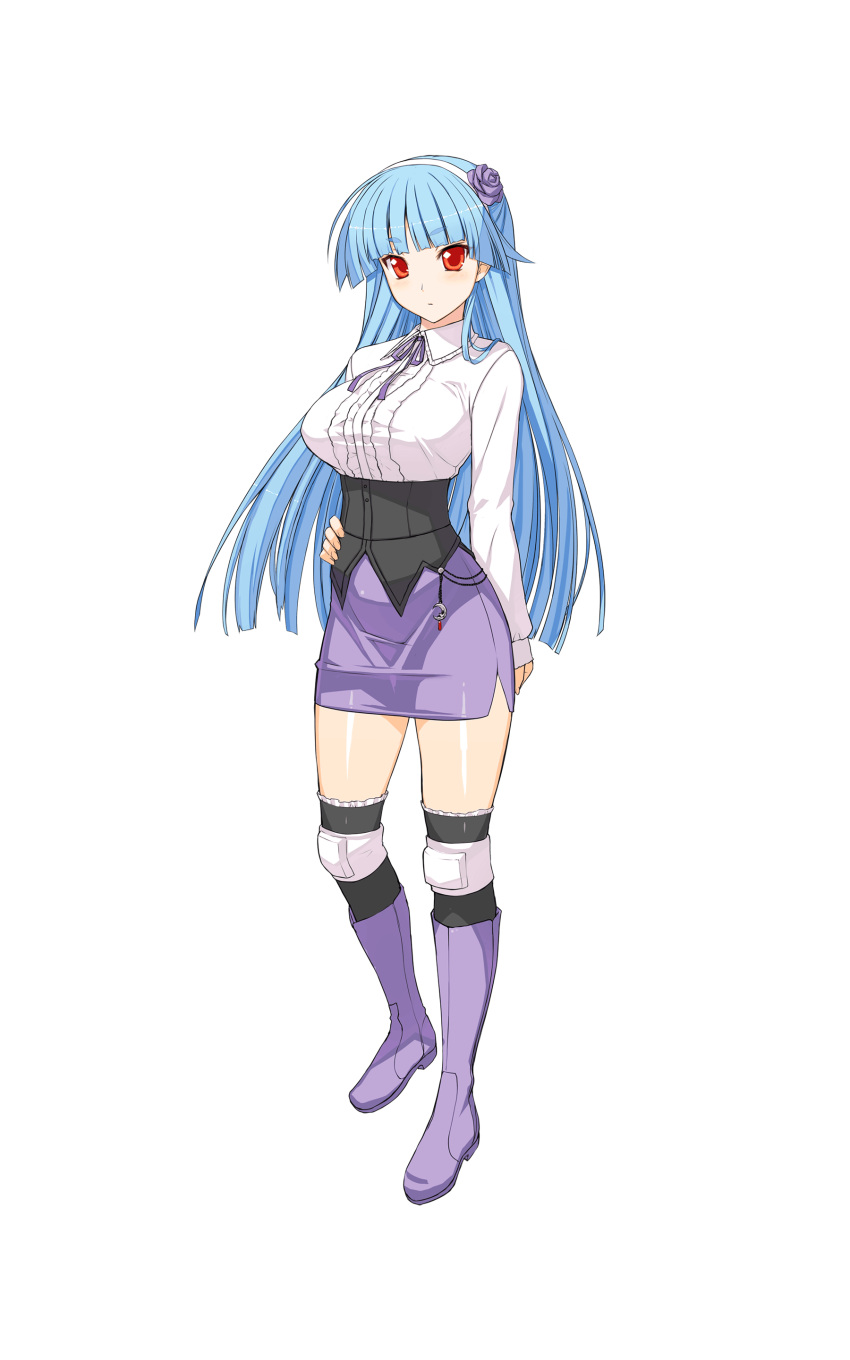 1girl, absurdres, artist_request, boots, breasts, expressionless, eyebrows, eyebrows_visible_through_hair