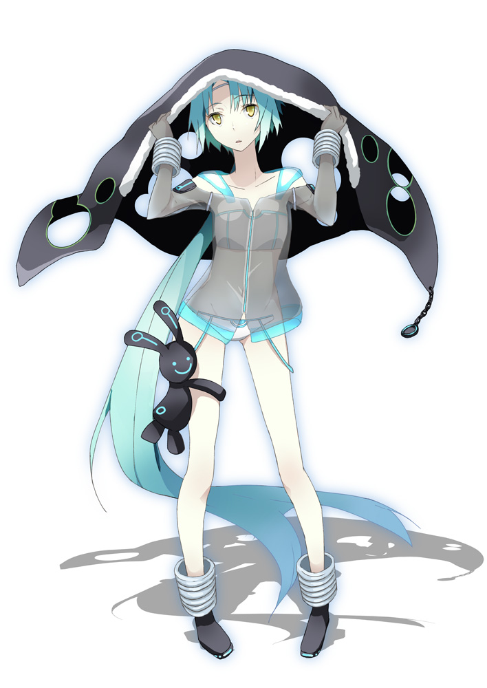 absurdly_long_hair, blue_hair, boots, bracelet, cape, flat_chest, houru, jewelry