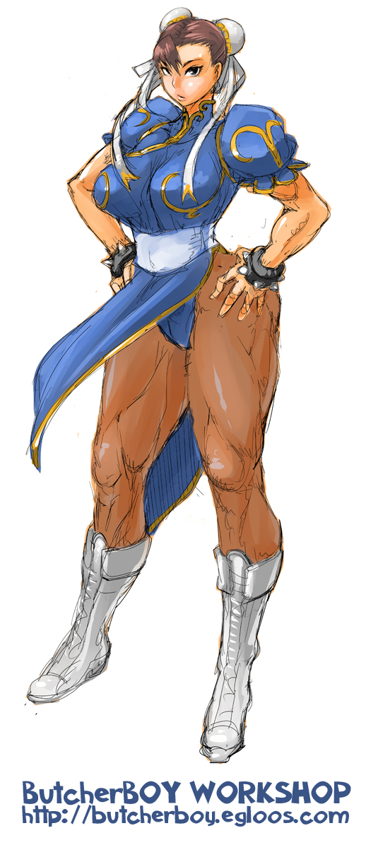 breasts, brown_hair, bun_cover, butcherboy, capcom, china_dress, chinadress, chinese_clothes