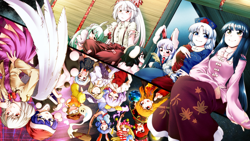 0-den, 6+girls, :/, :d, absurdres, ambiguous_red_liquid, animal_ears, blazer