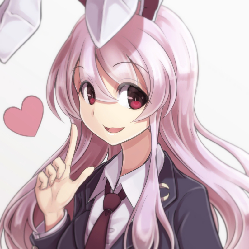 1girl, :d, animal_ears, blazer, collared_shirt, crescent, heart, index_finger_raised