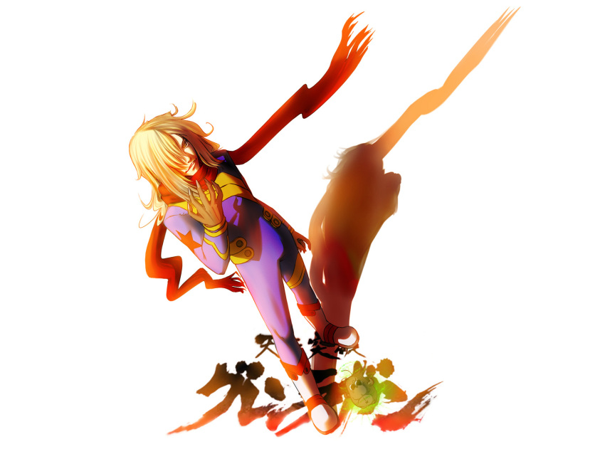 bodysuit, boota, hair_over_one_eye, highres, light, long_hair, male, scarf