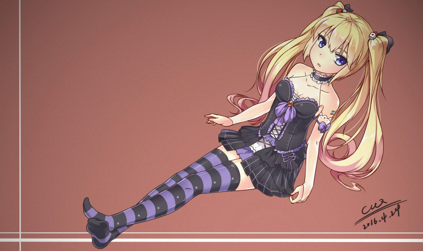 1girl, andrea_doria_(zhan_jian_shao_nyu), artist_name, blonde_hair, blue_eyes, bridal_gauntlets, ccq, choker