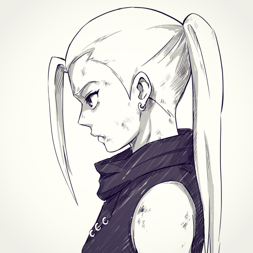 1girl, bruise, earrings, from_side, high_ponytail, highres, injury, jewelry