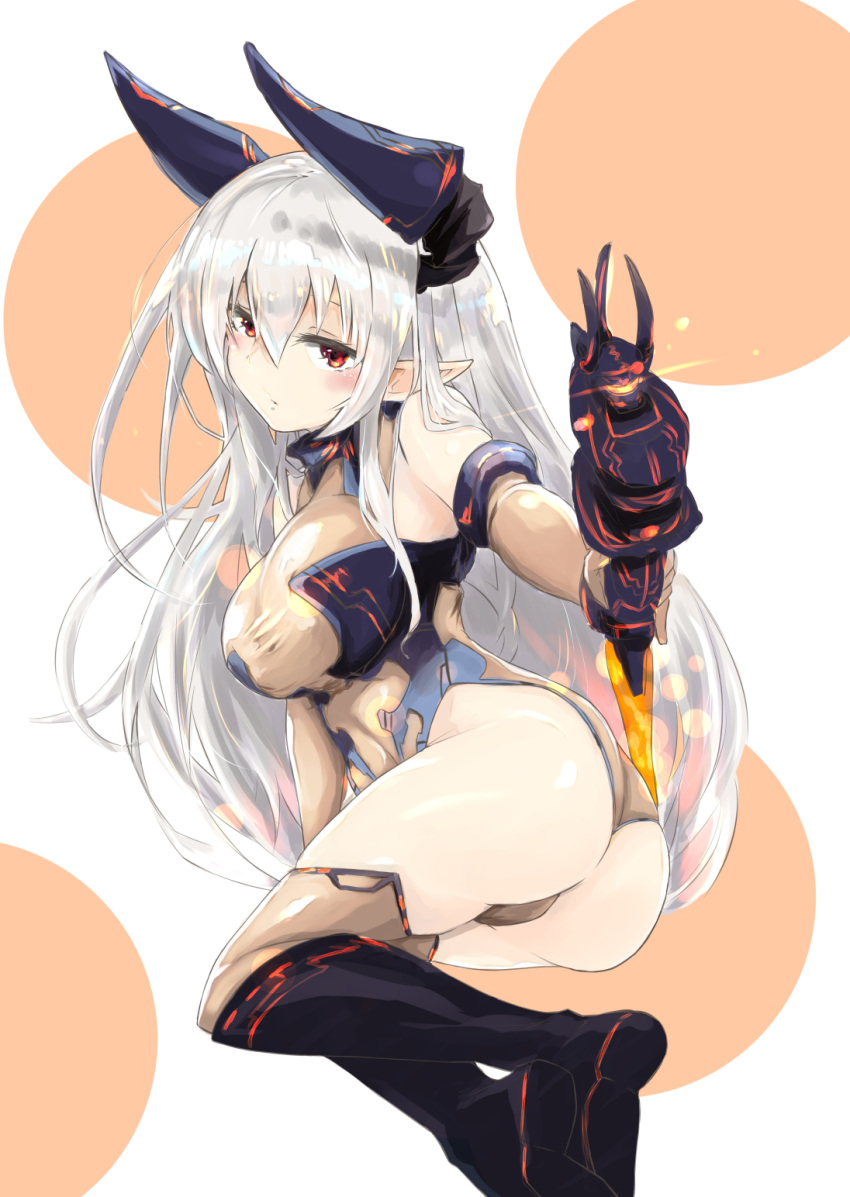1girl, ass, black_boots, boots, borrowed_character, breasts, brown_legwear, colo_mag-chan