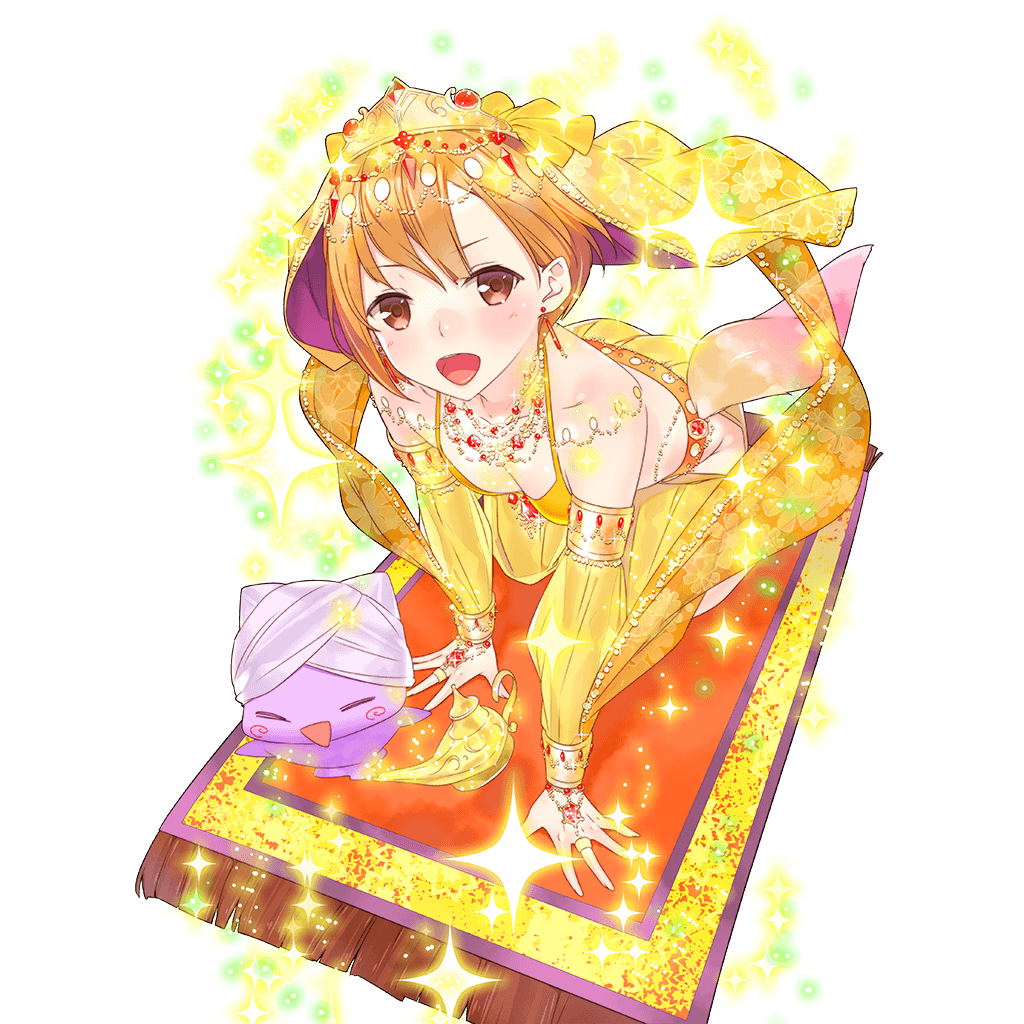 1girl, all_fours, artist_request, cat, detached_sleeves, earrings, genie, jewelry