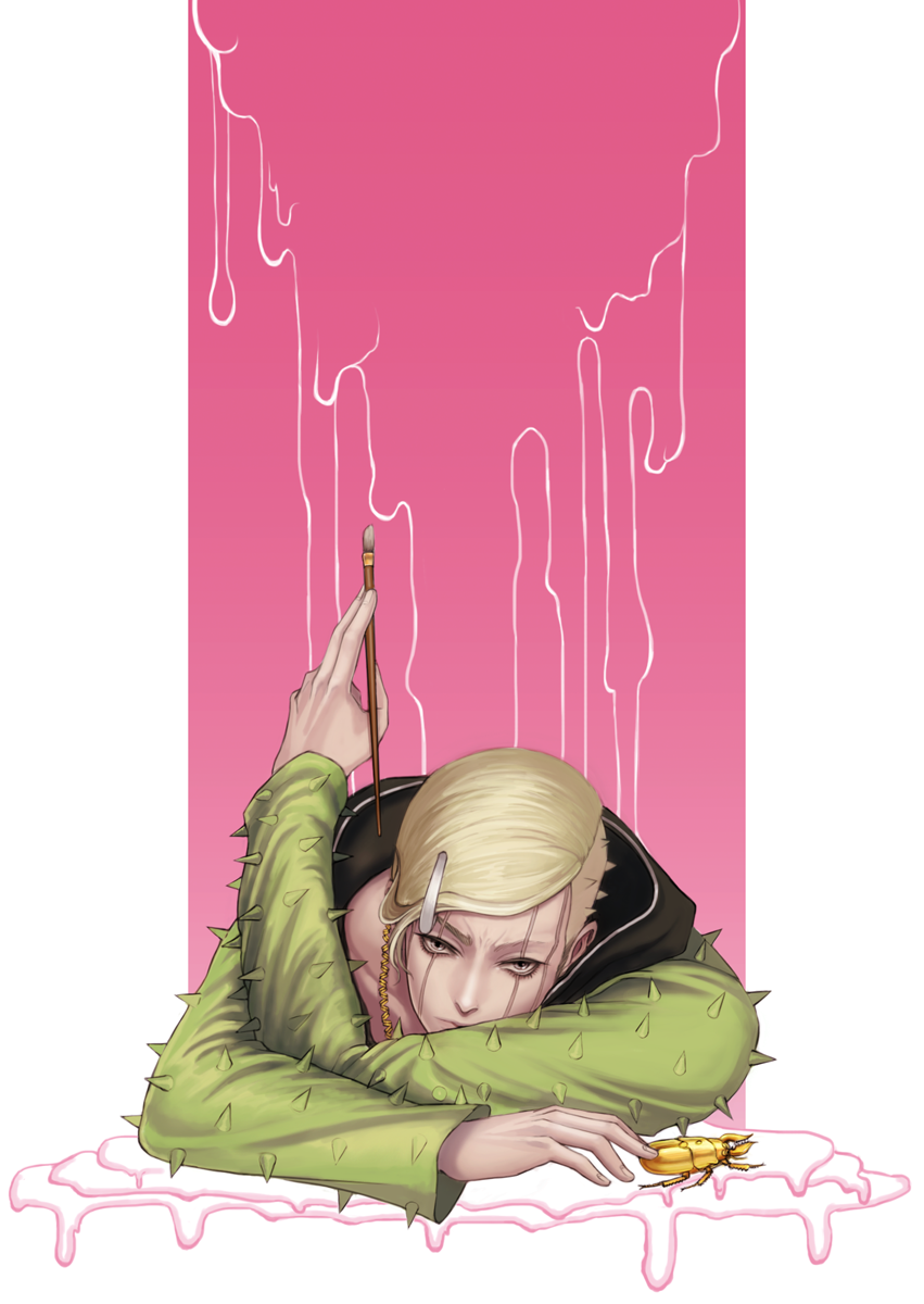 1boy, beetle, blonde_hair, facial_mark, hair_ornament, hairclip, higashikata_joubin, highres