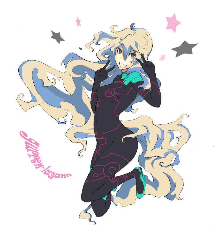 antispiral_nia, bad_id, bodysuit, gan_(pixiv), iwao_(pixiv258710), long_hair, multicolored_hair, nia_teppelin