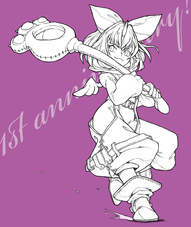 final_fantasy, final_fantasy_ix, horn, horns, kimimaru, monochrome, ribbon, solo, staff, tamazakura