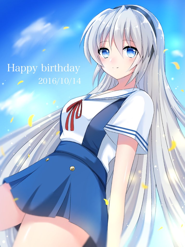1girl, blue_eyes, clannad, daamiyan, dated, female, hairband, happy_birthday