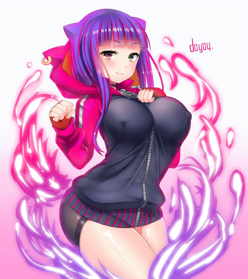 1girl, :3, animal_hood, artist_name, bike_shorts, breasts, cat_hood, covered_nipples