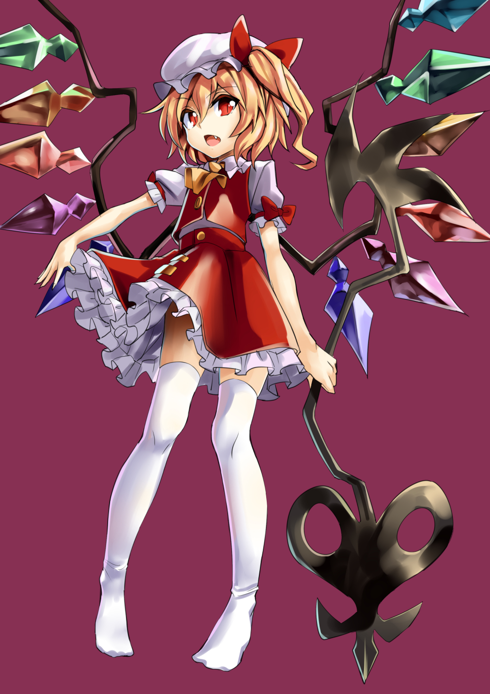 1girl, abe_ranzu, arm_garter, arms_at_sides, ascot, blonde_hair, bow, crystal