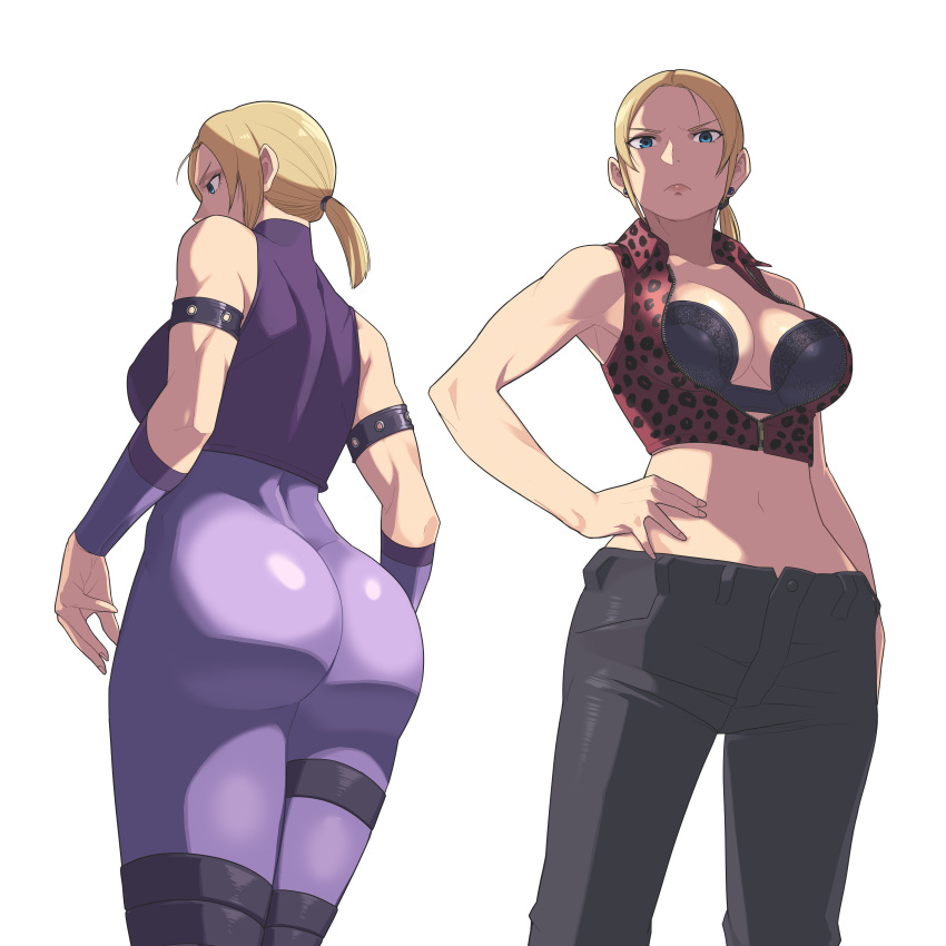 1girl, absurdres, ass, baka_guruo, blonde_hair, blue_eyes, breasts, hand_on_hip