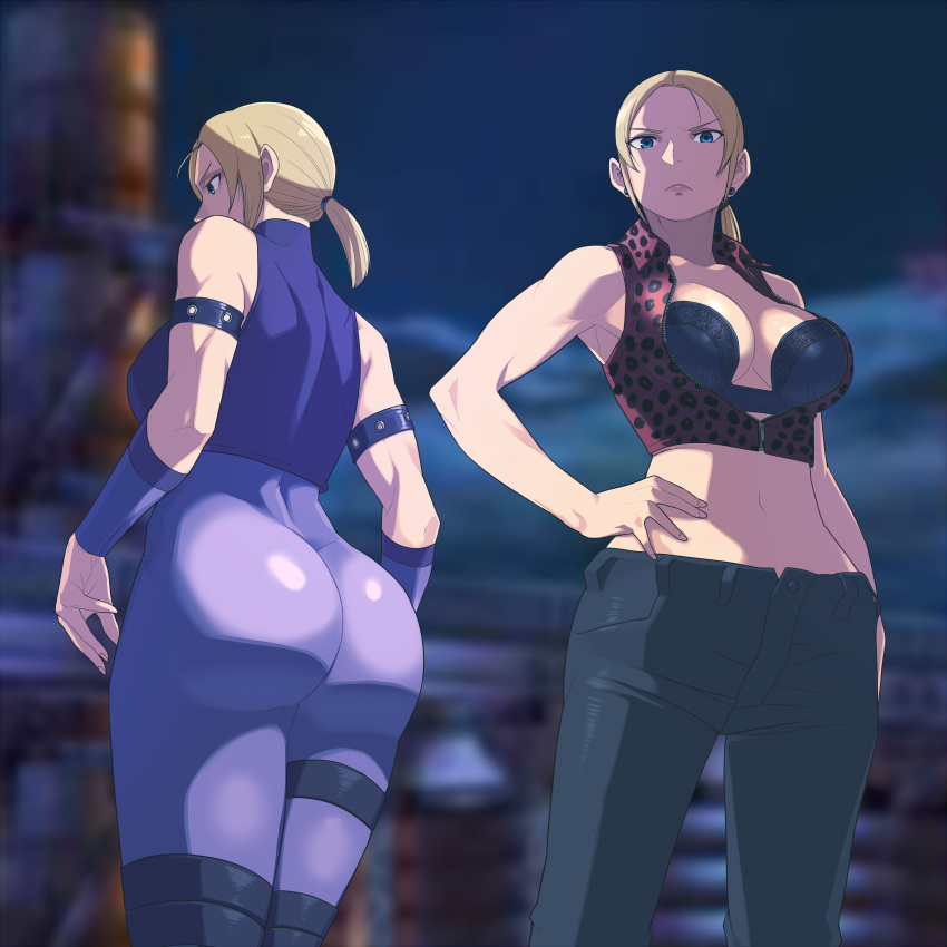 1girl, absurdres, ass, baka_guruo, blonde_hair, blue_eyes, breasts, hand_on_hip