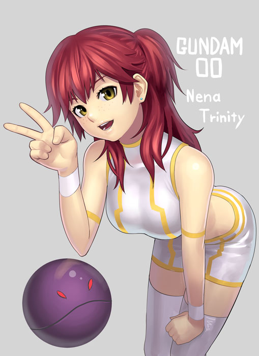bad_haro, gundam, gundam_00, haro, k+, nena_trinity, red_hair, redhead, thigh-highs, thighhighs, v, yellow_eyes