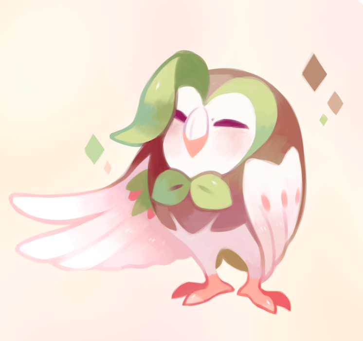 closed_eyes, dartrix, feathered_wings, no_humans, pokemon, pokemon_(creature), pokemon_(game), pokemon_sm