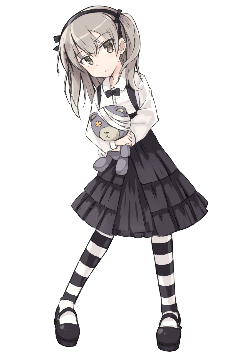 1girl, bandages, black_dress, bow, bowtie, brown_eyes, brown_hair, casual