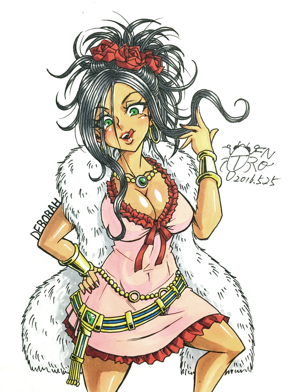 1girl, black_hair, blue_eyes, breasts, cleavage, deborah, dragon_quest, dragon_quest_v