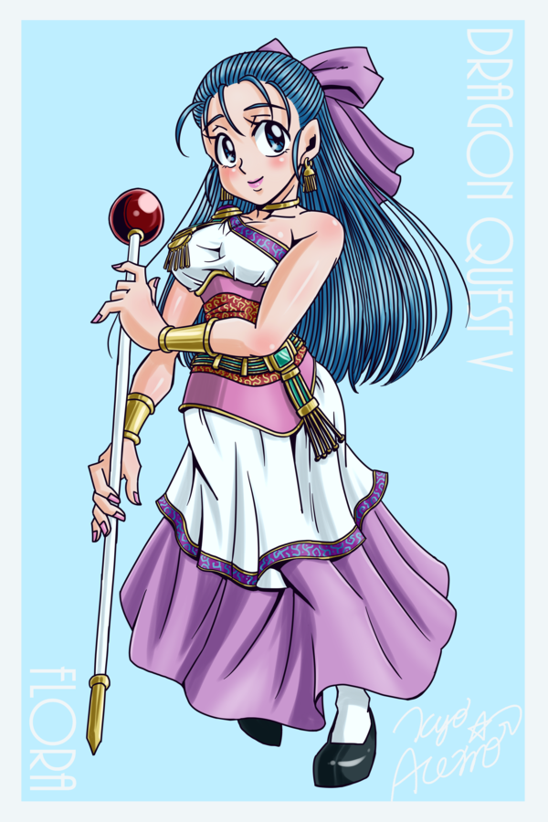 1girl, blue_eyes, blue_hair, bow, breasts, dragon_quest, dragon_quest_v, dress