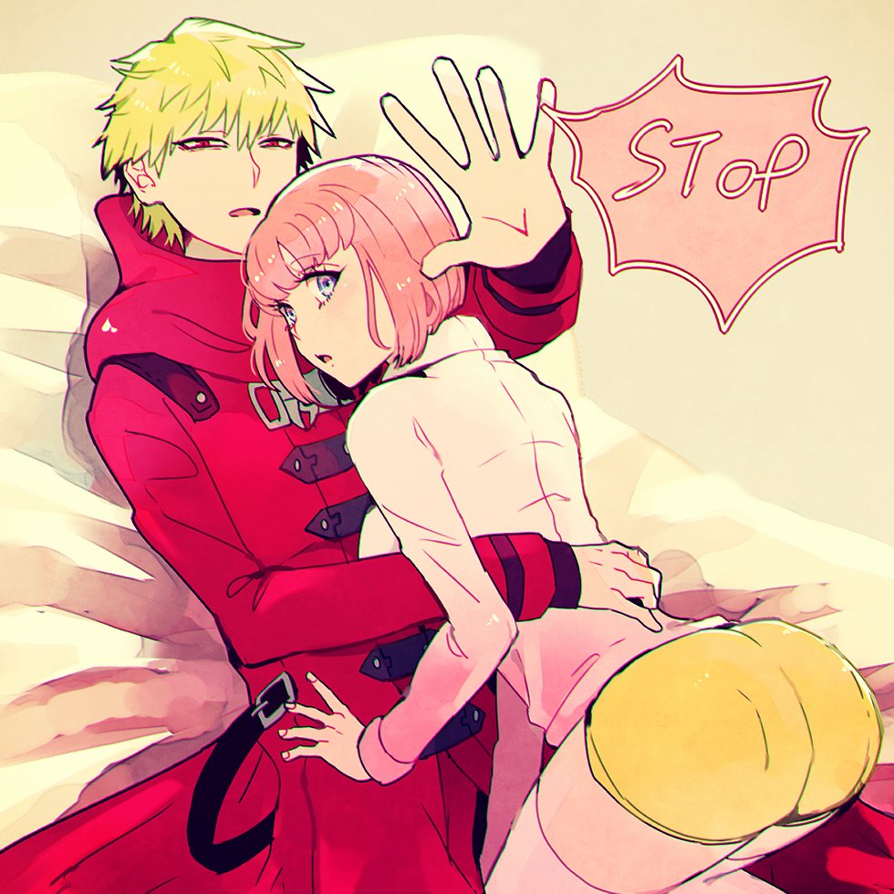 1boy, 1girl, andou_ruruka, blonde_hair, blue_eyes, coat, couple, dangan_ronpa