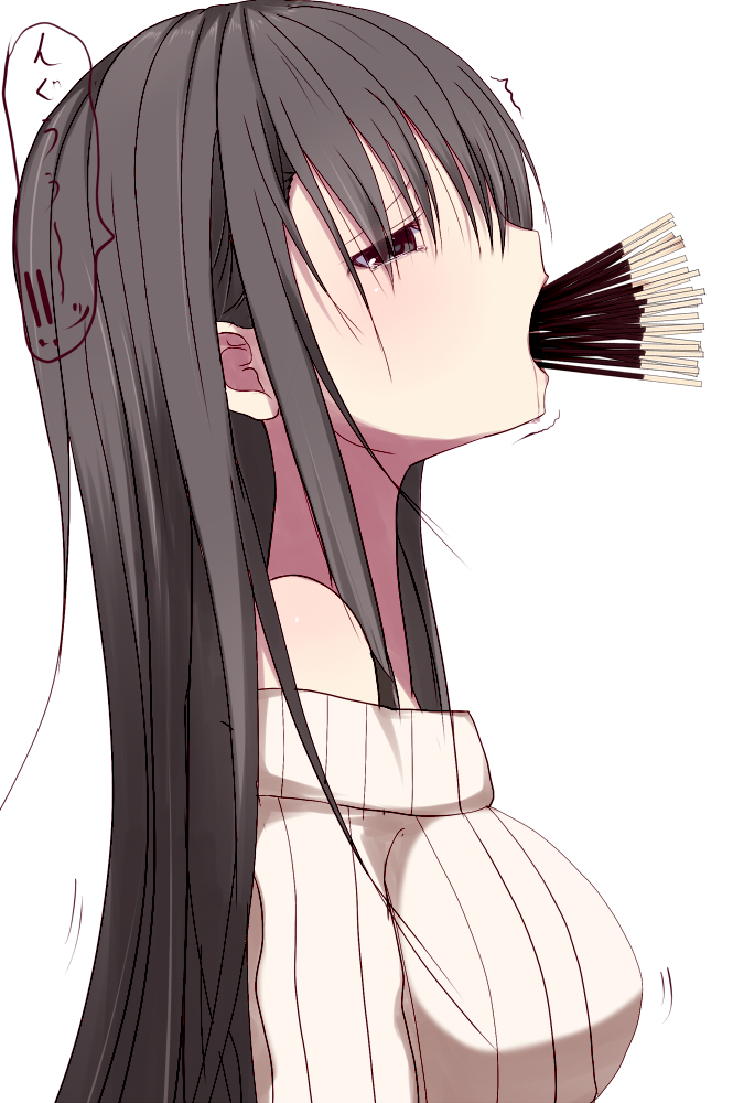 1girl, black_eyes, black_hair, der_(derm9), long_hair, original, pocky, simple_background
