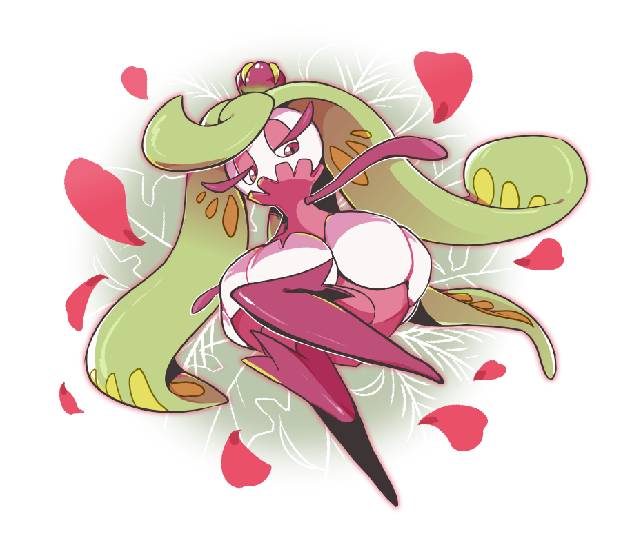 ota's, petals, pink_eyes, pokemon, pokemon_(creature), pokemon_(game), pokemon_sm, simple_background, solo, tsareena, white_background