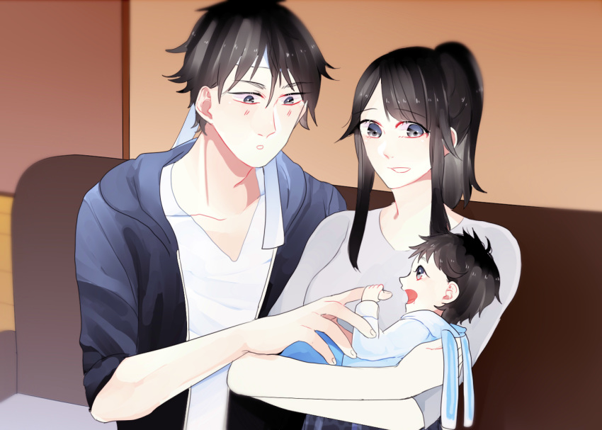 1boy, 1girl, baby, black_hair, blush, budo_matsuda, koumi04, long_hair, ponytail, yandere-chan, yandere_simulator