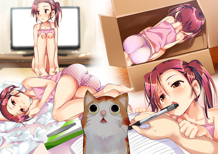1girl, all_fours, animal, animal_ears, ass, bare_arms, bare_legs, bare_shoulders