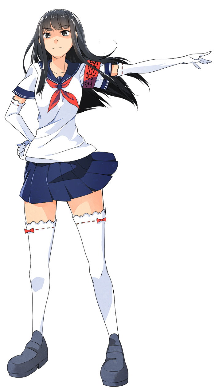 1girl, black_eyes, black_hair, full_body, gloves, highres, joakim_waller, long_hair