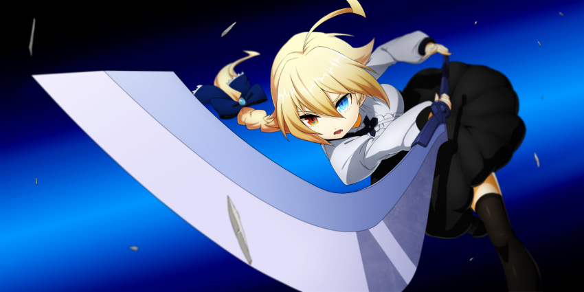 1girl, ahoge, blonde_hair, blue_eyes, braid, es_(xblaze_code:_embryo), heterochromia, highres
