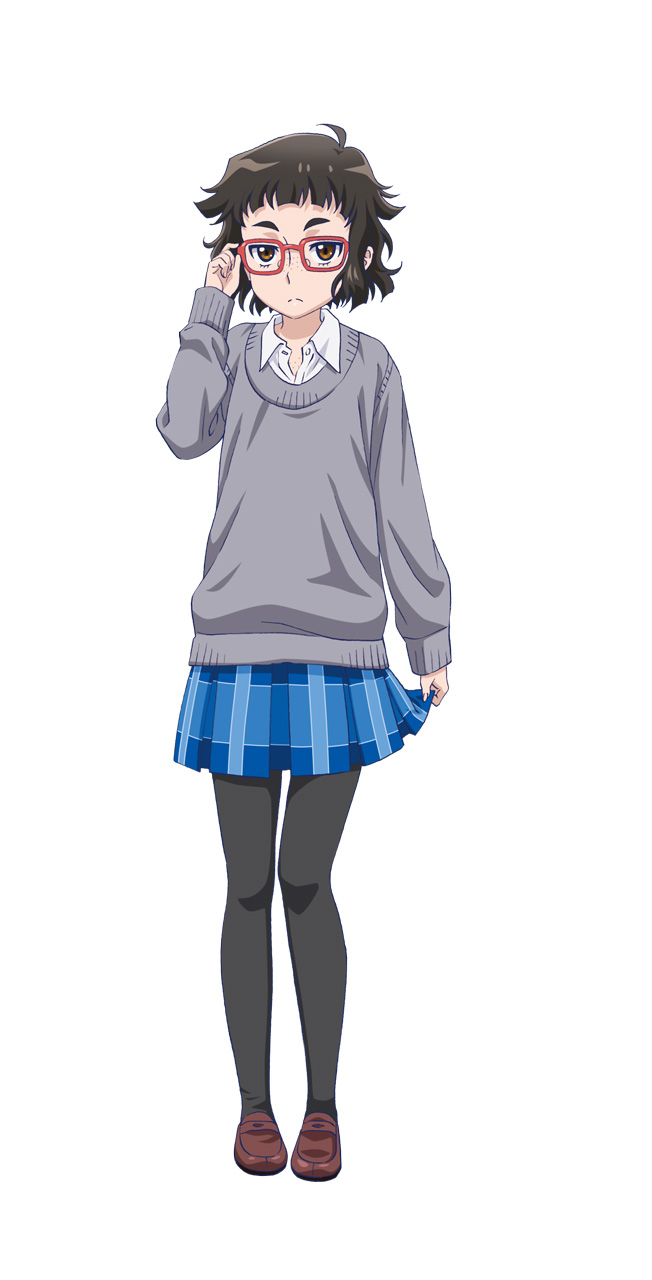1girl, adjusting_glasses, black_hair, black_legwear, brown_eyes, full_body, glasses, highres