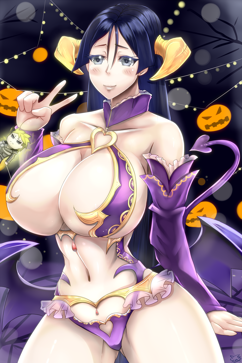bare_shoulders, black_hair, breasts, cleavage, demon_girl, demon_tail, demon_wings, fate/grand_order