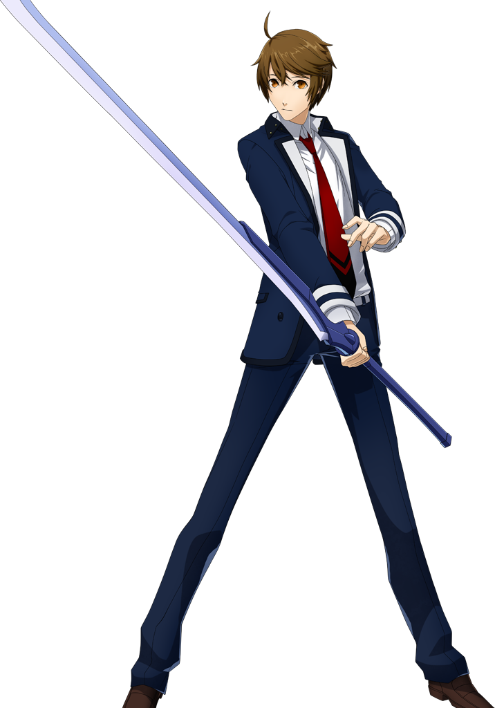 1boy, ahoge, brown_eyes, brown_hair, kagari_touya, necktie, school_uniform, short_hair
