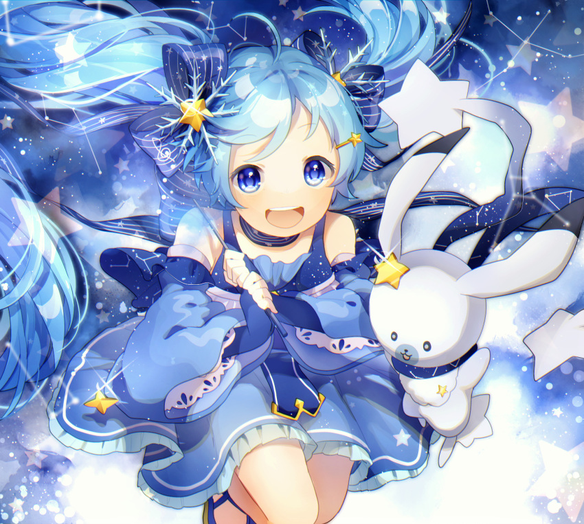 1girl, blue_dress, blue_eyes, blue_hair, blue_ribbon, dress, eyebrows, eyebrows_visible_through_hair