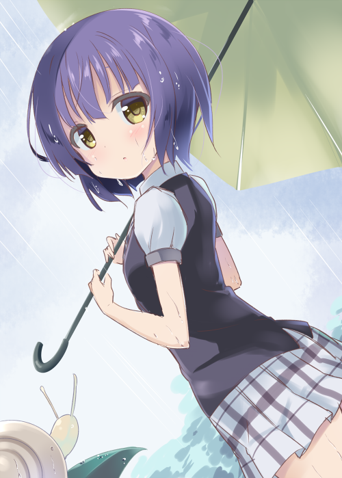 1girl, from_side, gochuumon_wa_usagi_desu_ka?, jouga_maya, kurou_(quadruple_zero), looking_at_viewer, looking_back, plaid