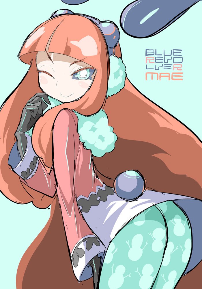 1girl, ;), animal_ears, ass, bangs, black_gloves, black_sclera, blue_eyes