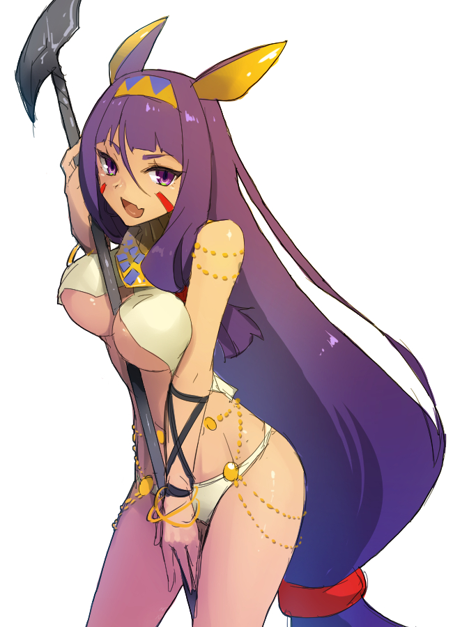 1girl, :d, between_breasts, bracelet, breasts, cocorosso, dark_skin, fate/grand_order