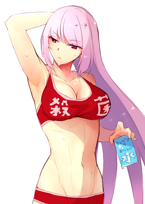 1girl, arm_behind_head, armpits, bra, breasts, cleavage, cocorosso, fate/grand_order
