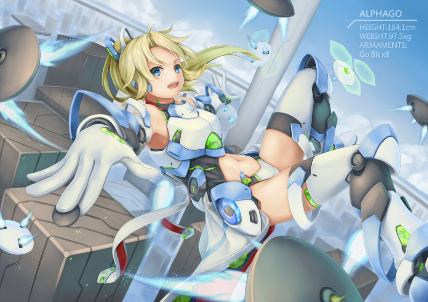 1girl, alphago, bigrbear, blonde_hair, blue_eyes, breastplate, doll_joints, female