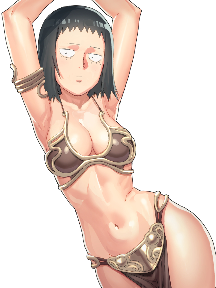 1girl, armor, bikini_armor, black_hair, breasts, cleavage, kurata_tome, mob_psycho_100