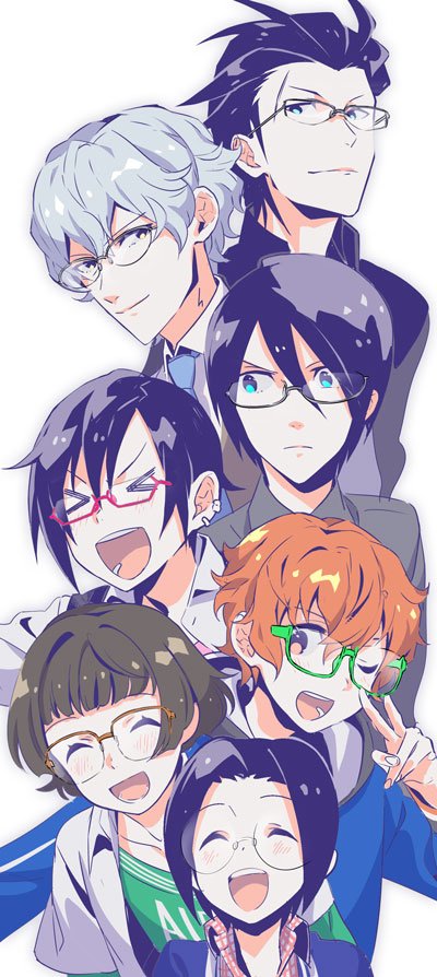 aoi_kyousuke, black_hair, blue_eyes, glasses, green_eyes, hazama_michio, idolmaster, idolmaster_side-m