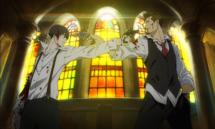 2boys, 91_days, absurdres, avilio_bruno, black_hair, bleeding, blood, brown_hair