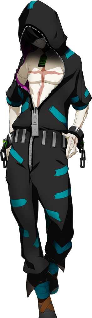 1boy, black_jacket, chain, choker, cross_scar, cuffs, freaks_(xblaze), hands_on_hips