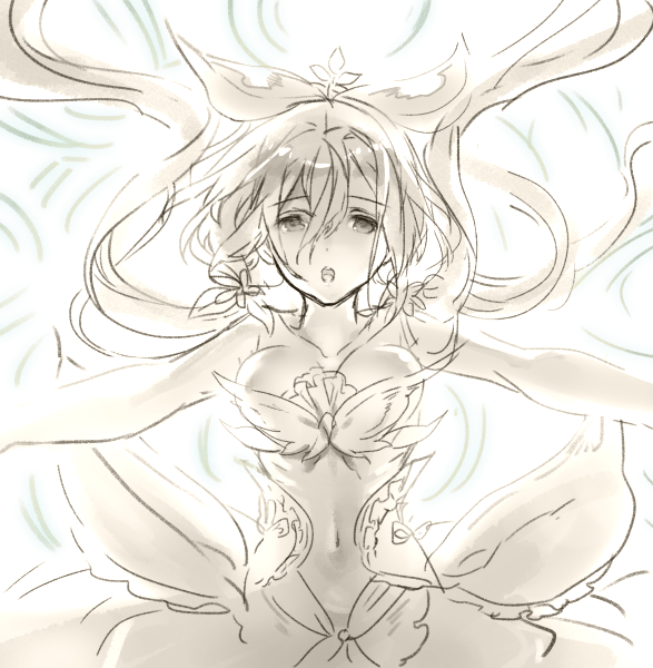 1girl, :o, bangs, breasts, cleavage, flower, granblue_fantasy, hair_between_eyes