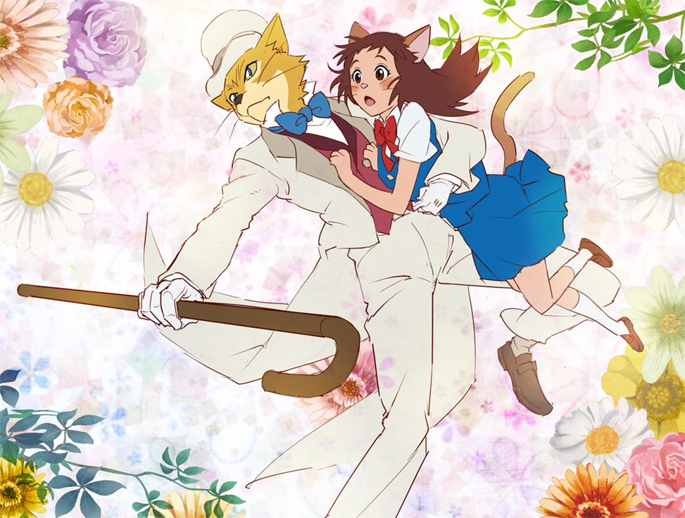 1boy, 1girl, animal_ears, blush, bow, bowtie, brown_eyes, brown_hair