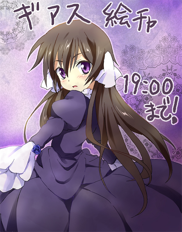 1girl, blush, brown_hair, code_geass, crossdressing, dress, genderswap, lelouch_lamperouge