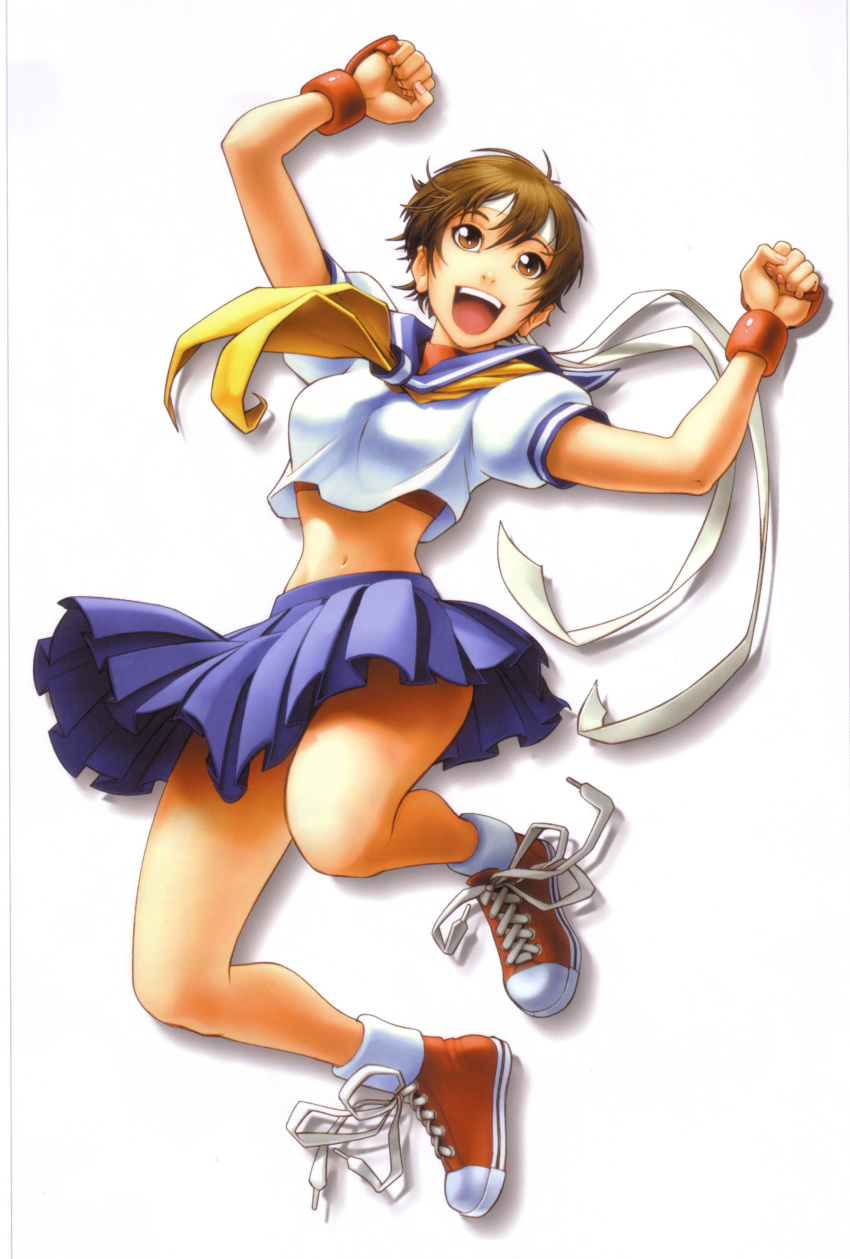 brown_eyes, brown_hair, capcom, headband, highres, kasugano_sakura, omar_dogan, scan