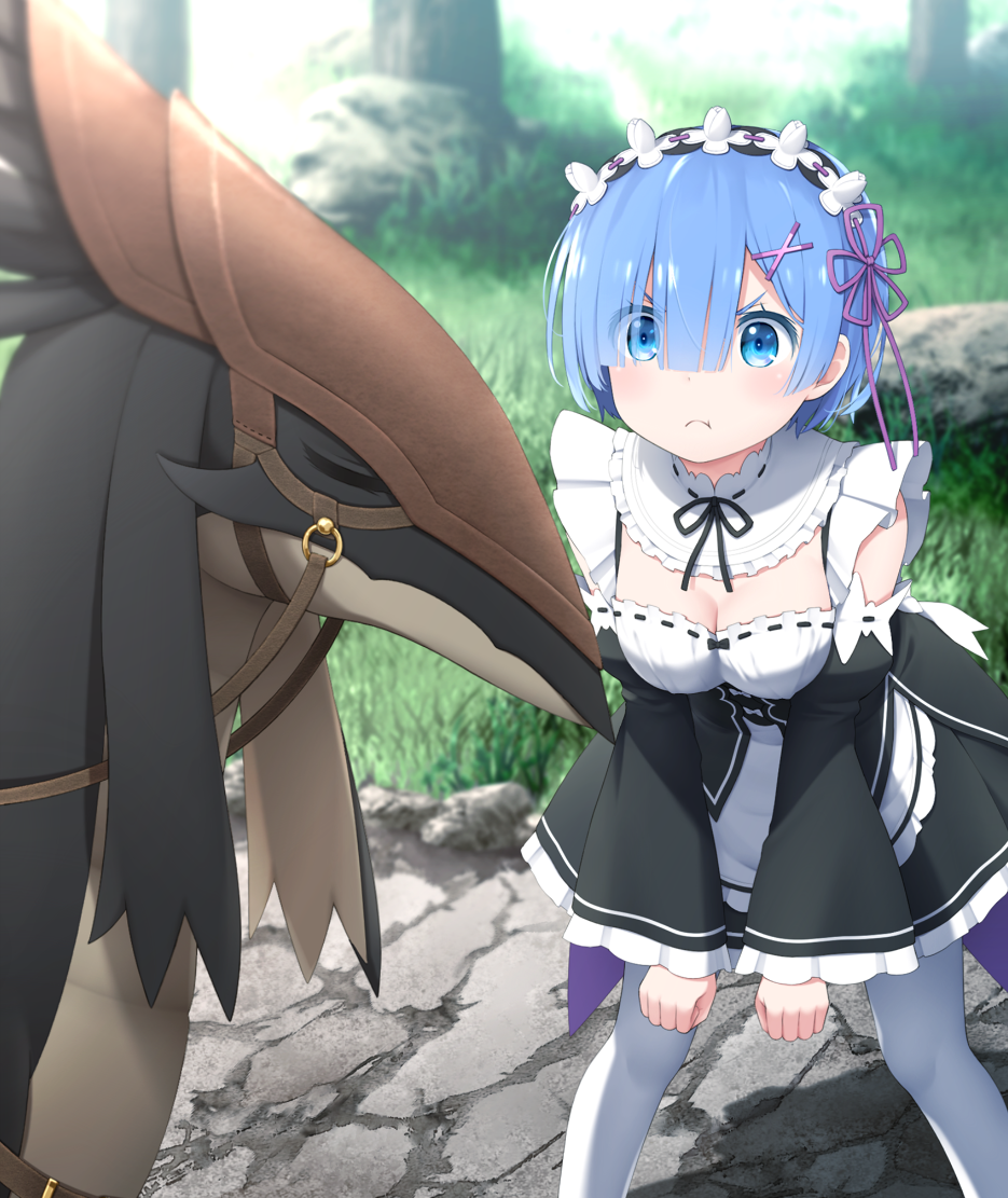 >:t, 1girl, :t, bangs, bare_shoulders, black_dress, black_ribbon, blue_eyes