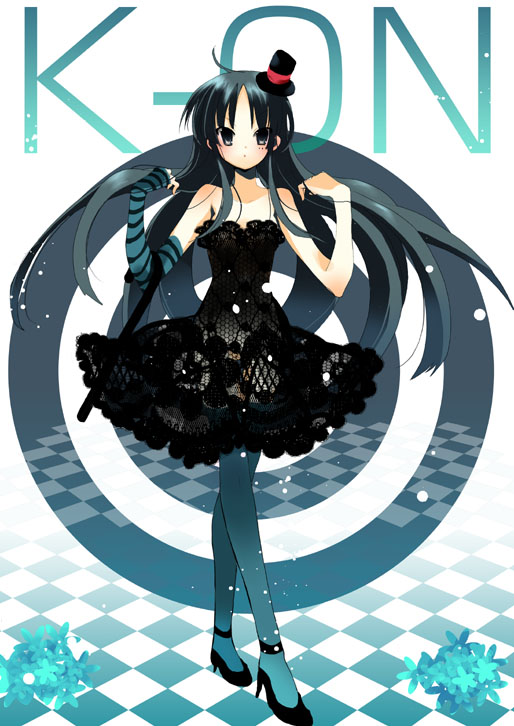 black_eyes, black_hair, blue_legwear, cane, checkered, don't_say_lazy, don't_say_"lazy", dress
